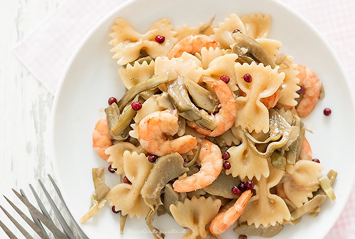 Ricetta Pasta carciofi e gamberi