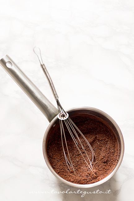 Mescolare zucchero e cacao- Ricetta Ricetta Mini Cake al cioccolato - Ricetta di Tavolartegusto