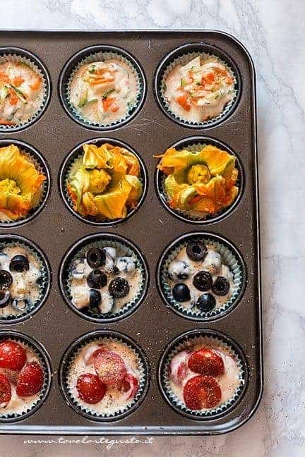 muffin alle verdure, alle olive, al formaggio, ai fiori di zucca -Ricetta Muffin salati