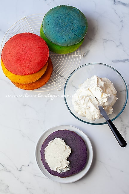 assemblare la torta arcobaleno - Ricetta di Tavolartegusto